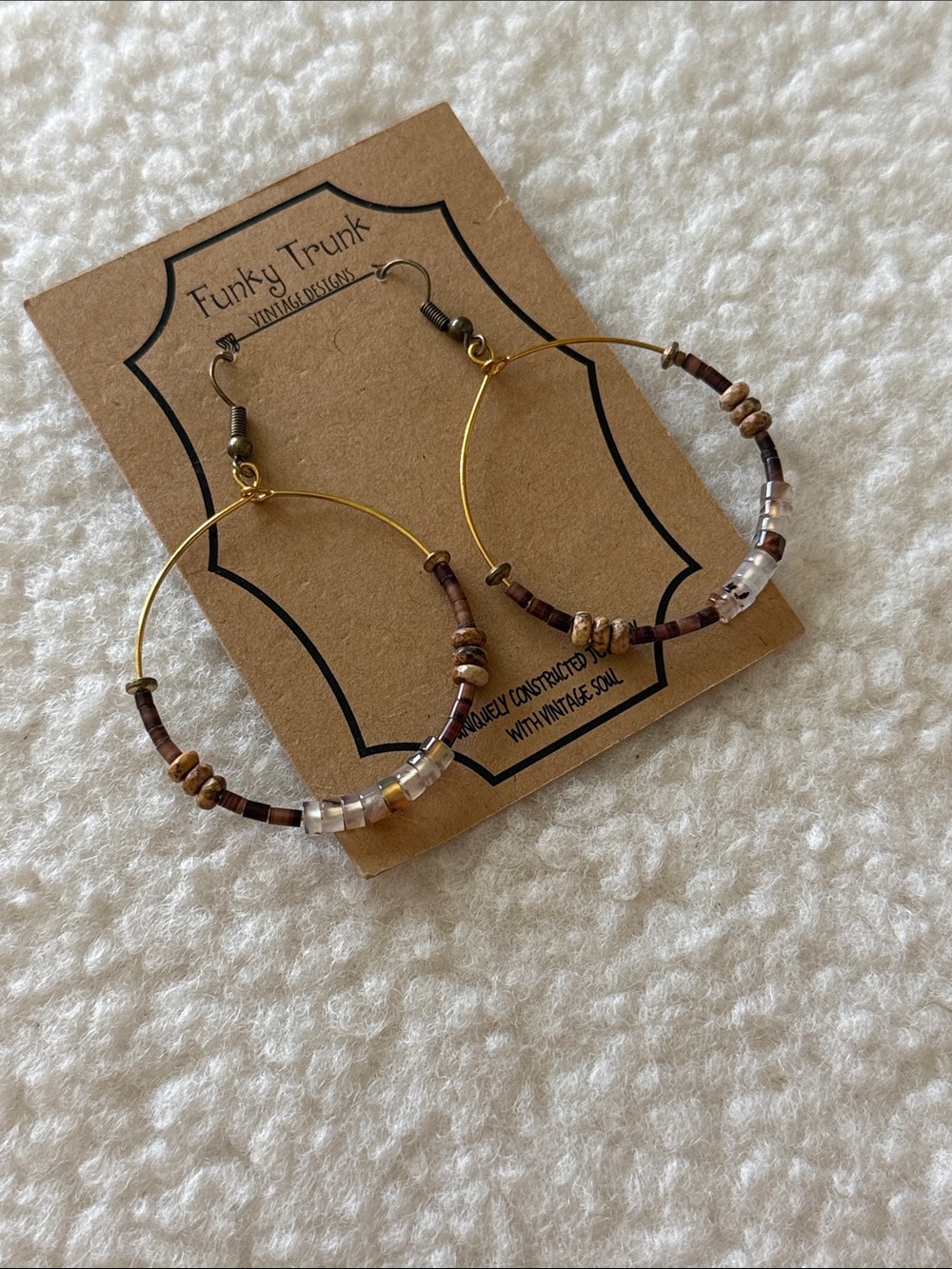 Brown Beaded Hoop earrings gold tan cre beige earthy fairy boho